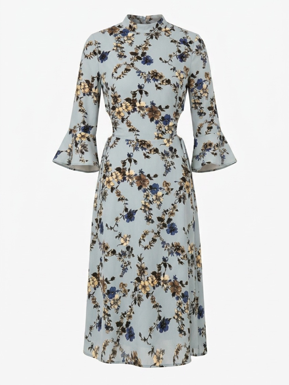Topshop Pale Blue Floral Mock-Neck Midi Dress